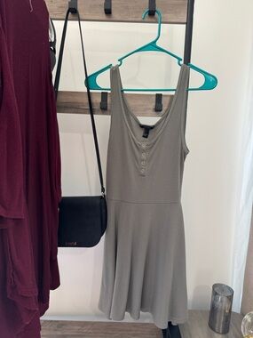 Forever 21 Olive Green Sleeveless Henley Fit & Flare Mini Dress